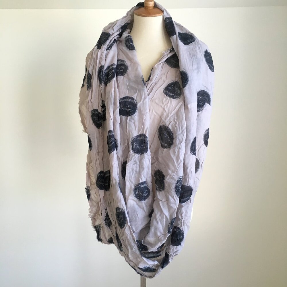 TOPSHOP Grey Blue Gauzy Polka Dot Circle Infinity Scarf Shawl Tube Gauze